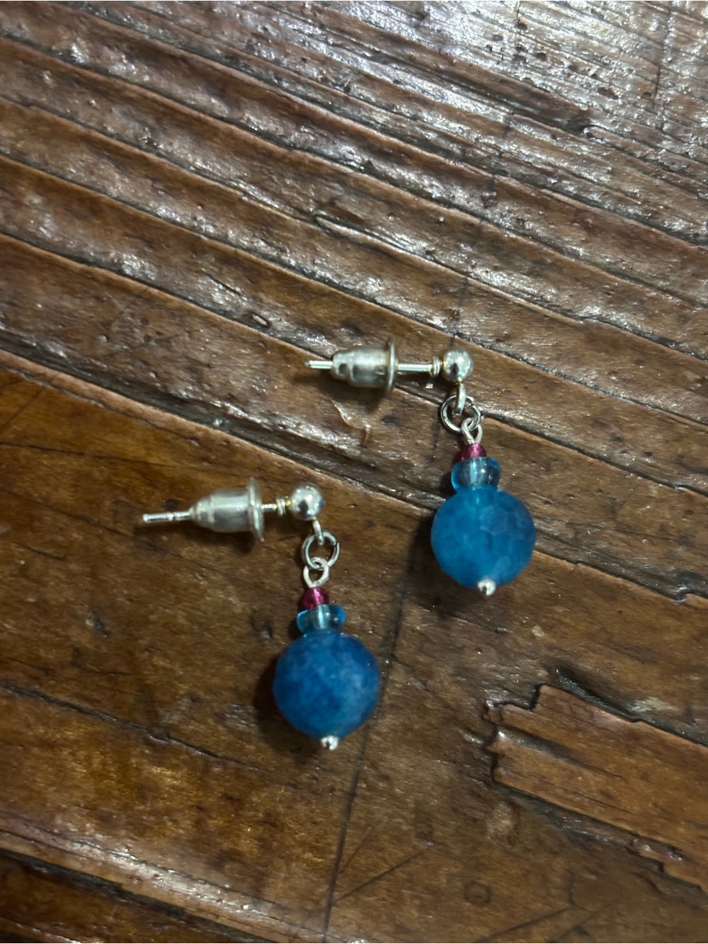 Blue Faceted Bead Drop Earrings - Unbranded